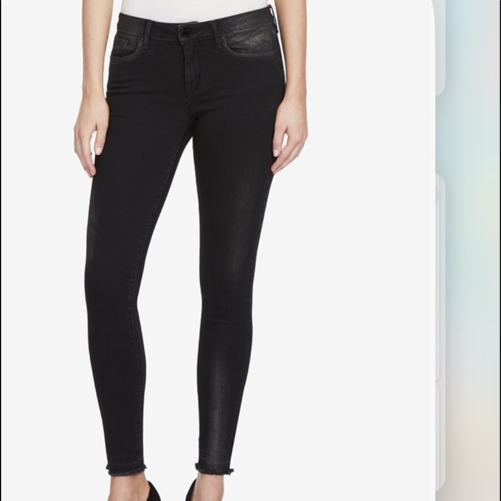 William Rast Black Coated Perfect Metallic Jordan Wash Skinny Jeans Size 24